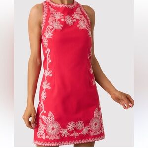 Fate Red Mini Dress with White Embroidery